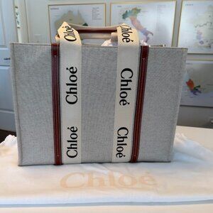 Chloé Logo Canvas Tote Bag – Neutral Beige & Brown | Never Used